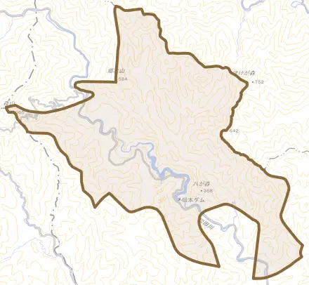 橋上町楠山とその周辺の地図。町の範囲を重ねている
