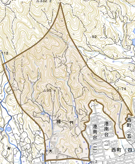 樺とその周辺の地図。町の範囲を重ねている