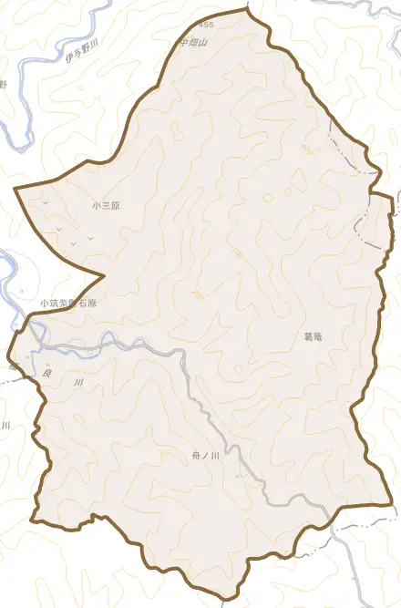 小筑紫町石原とその周辺の地図。町の範囲を重ねている