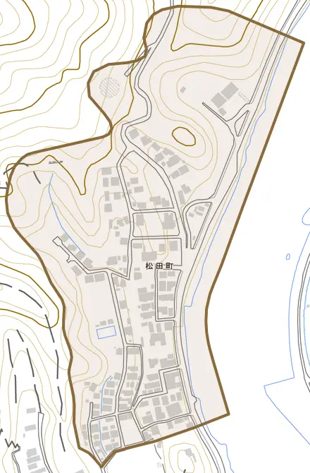 松田町とその周辺の地図。町の範囲を重ねている