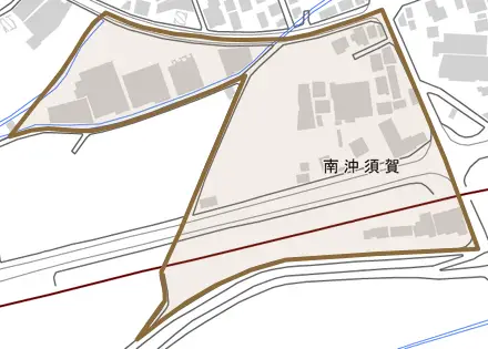 南沖須賀とその周辺の地図。町の範囲を重ねている