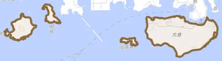 大島とその周辺の地図。町の範囲を重ねている