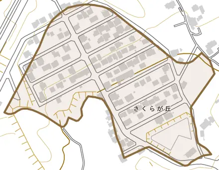 さくらが丘とその周辺の地図。町の範囲を重ねている