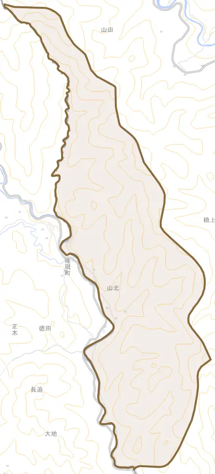 山北とその周辺の地図。町の範囲を重ねている
