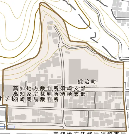 鍛冶町とその周辺の地図。町の範囲を重ねている