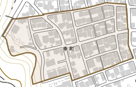 幸町とその周辺の地図。町の範囲を重ねている
