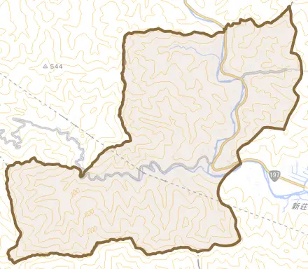 上分とその周辺の地図。町の範囲を重ねている