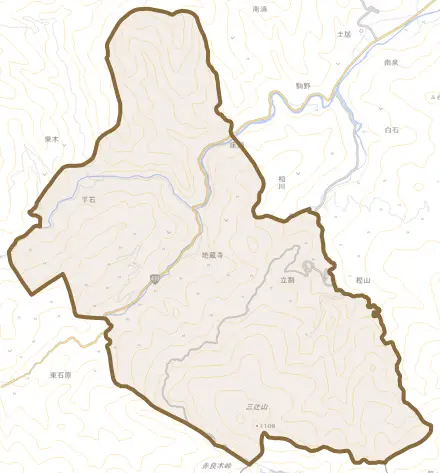 地蔵寺とその周辺の地図。町の範囲を重ねている