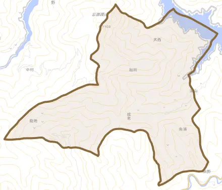 和田とその周辺の地図。町の範囲を重ねている