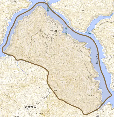 柚ノ木とその周辺の地図。町の範囲を重ねている