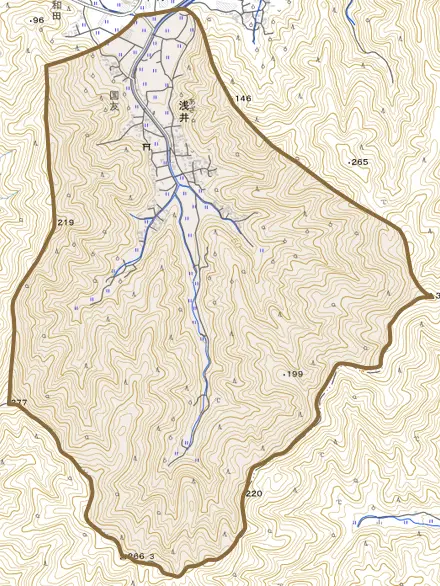 浅井とその周辺の地図。町の範囲を重ねている