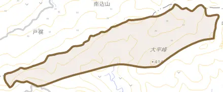 福田とその周辺の地図。町の範囲を重ねている