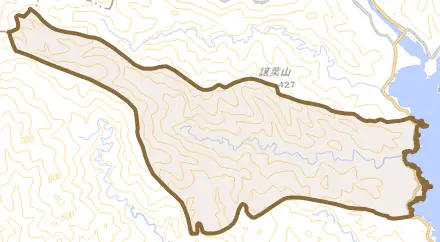 久百々とその周辺の地図。町の範囲を重ねている