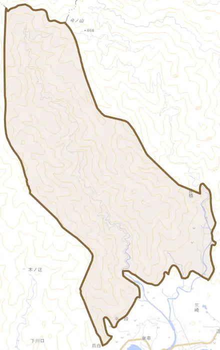 斧積とその周辺の地図。町の範囲を重ねている