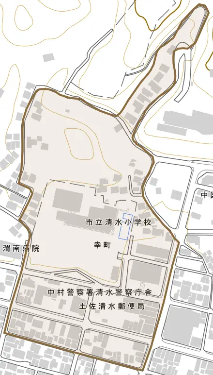 幸町とその周辺の地図。町の範囲を重ねている