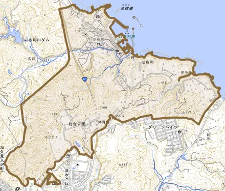 以布利とその周辺の地図。町の範囲を重ねている