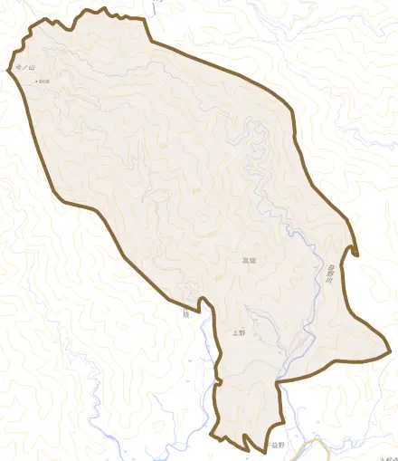 上野とその周辺の地図。町の範囲を重ねている