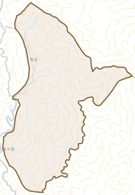 有永とその周辺の地図。町の範囲を重ねている