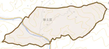 新土居とその周辺の地図。町の範囲を重ねている