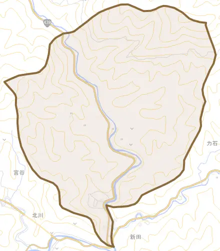 芳生野甲とその周辺の地図。町の範囲を重ねている