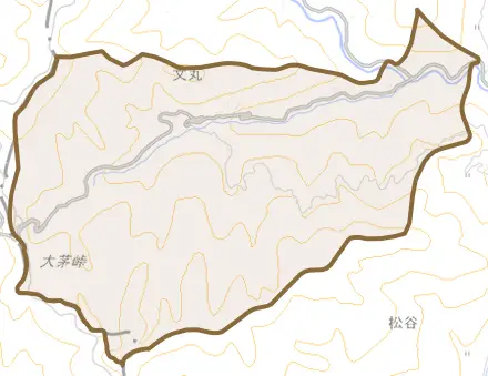文丸とその周辺の地図。町の範囲を重ねている