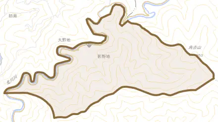 影野地とその周辺の地図。町の範囲を重ねている