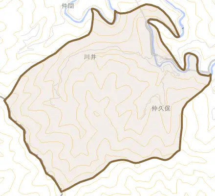 川井とその周辺の地図。町の範囲を重ねている