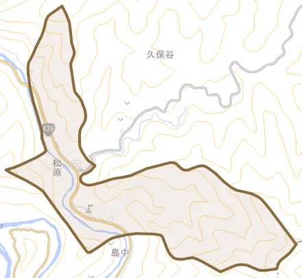 松原とその周辺の地図。町の範囲を重ねている