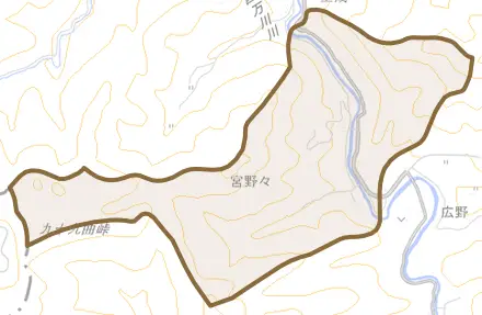 宮野々とその周辺の地図。町の範囲を重ねている