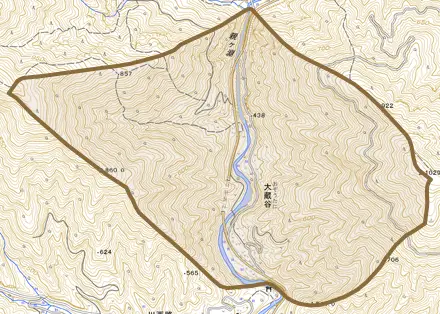 大蔵谷とその周辺の地図。町の範囲を重ねている