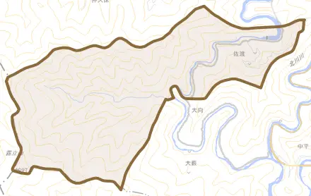 佐渡とその周辺の地図。町の範囲を重ねている