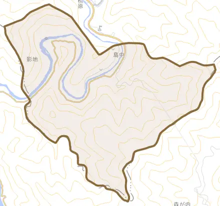 島中とその周辺の地図。町の範囲を重ねている