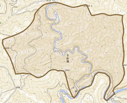 下折渡とその周辺の地図。町の範囲を重ねている