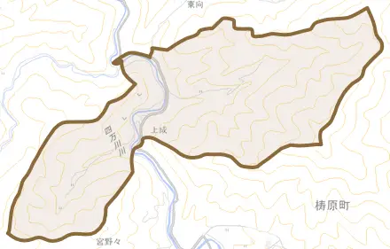上成とその周辺の地図。町の範囲を重ねている