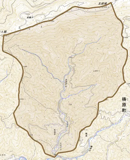 太田戸とその周辺の地図。町の範囲を重ねている