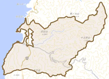 天草町高浜南とその周辺の地図。町の範囲を重ねている