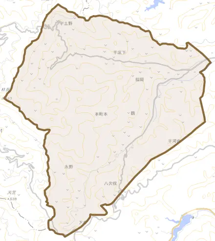 本町本とその周辺の地図。町の範囲を重ねている