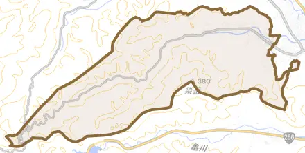 本渡町本渡とその周辺の地図。町の範囲を重ねている