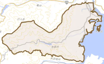 楠浦町とその周辺の地図。町の範囲を重ねている