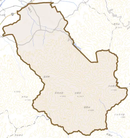 上南とその周辺の地図。町の範囲を重ねている