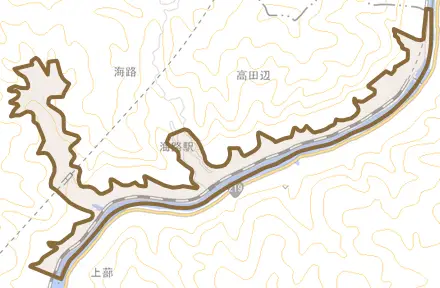 大字海路とその周辺の地図。町の範囲を重ねている