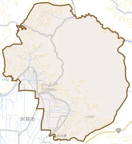 一の宮町三野とその周辺の地図。町の範囲を重ねている