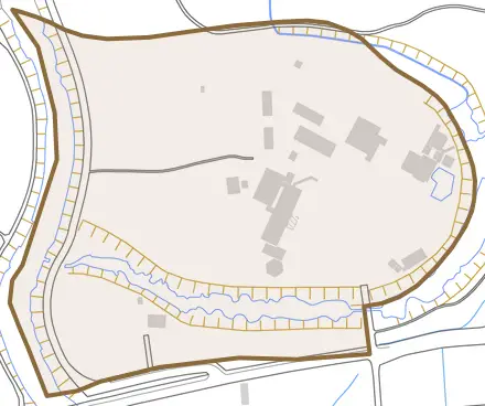 無田とその周辺の地図。町の範囲を重ねている