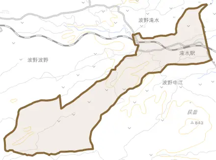 波野大字滝水とその周辺の地図。町の範囲を重ねている