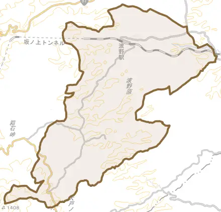 波野大字波野とその周辺の地図。町の範囲を重ねている