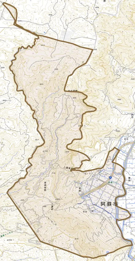 車帰とその周辺の地図。町の範囲を重ねている