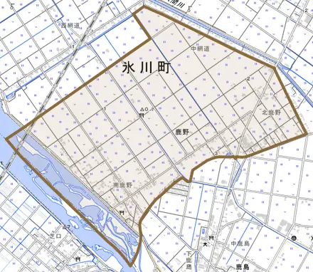 鹿野とその周辺の地図。町の範囲を重ねている