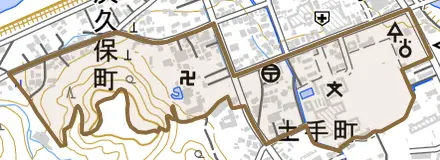土手町とその周辺の地図。町の範囲を重ねている