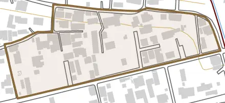 上新町とその周辺の地図。町の範囲を重ねている