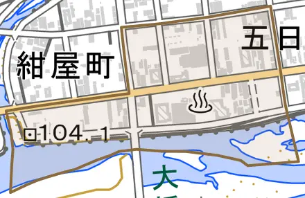 九日町とその周辺の地図。町の範囲を重ねている